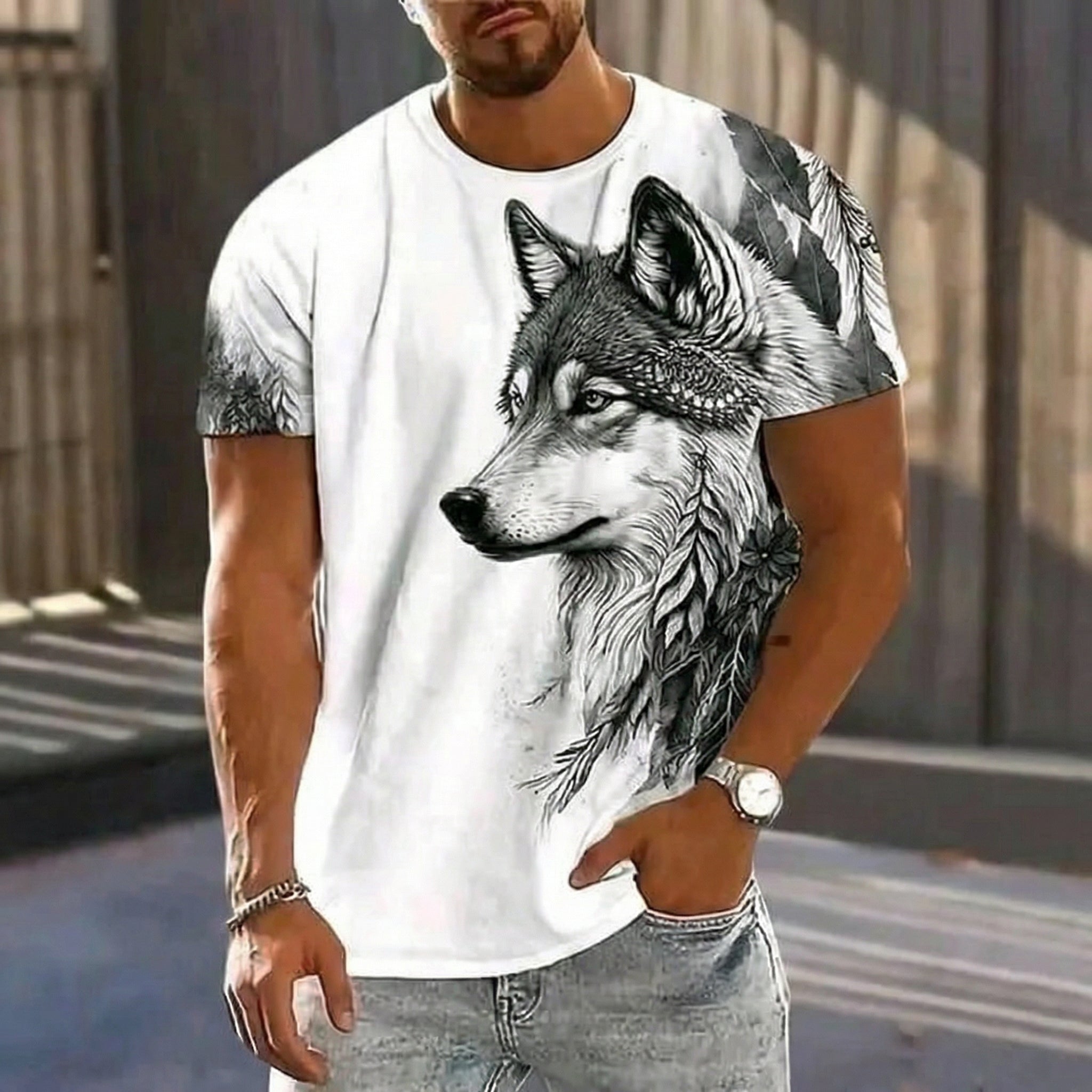 Men’s Wolf Graphic Waffle Knit T-Shirt