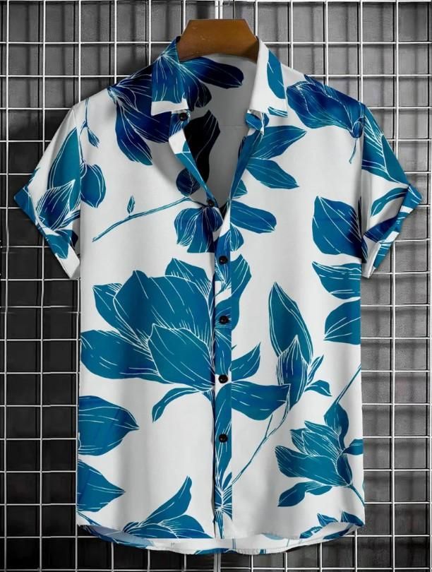 Men’s Leaf Print Regular Collar Shirt