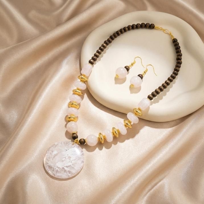 Gold-Plated Beaded Necklace & Earring Set