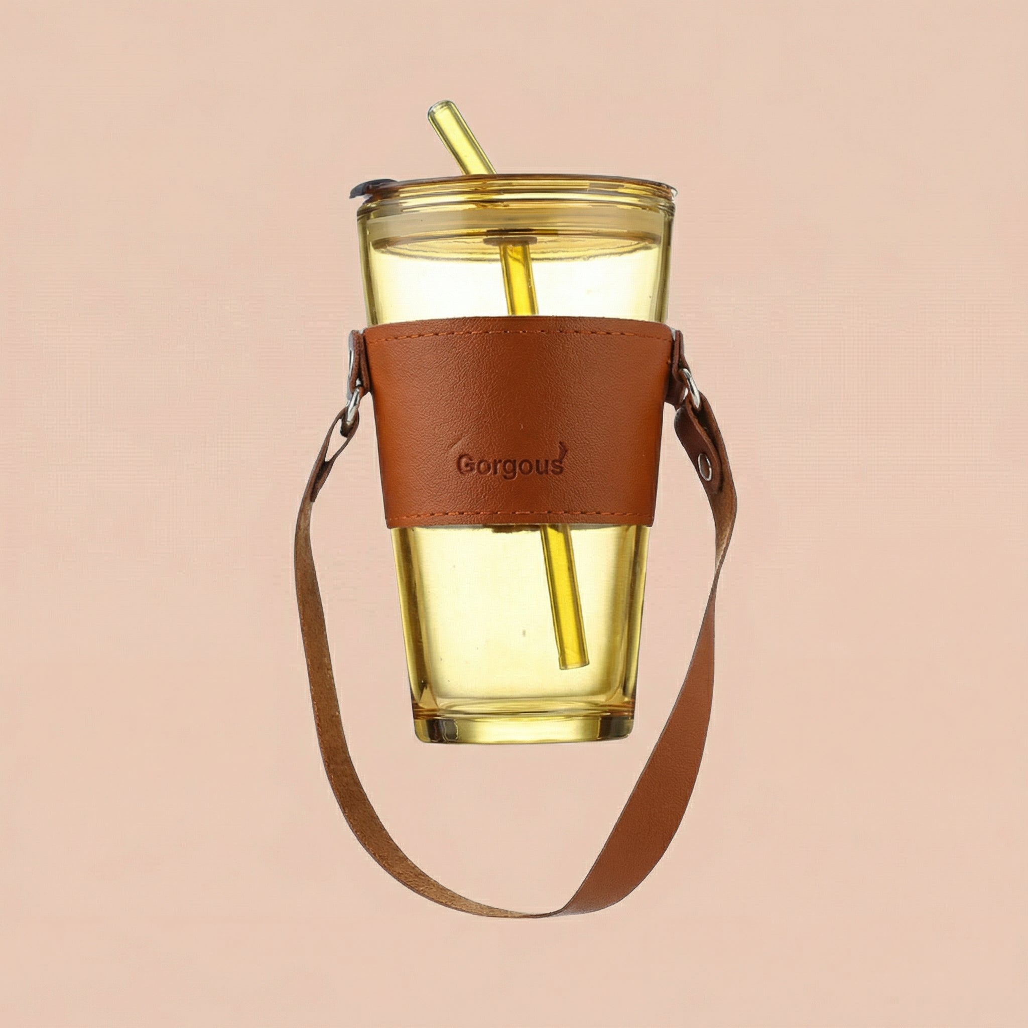 Glass Tumbler with Straw, Lid & Carry Strap