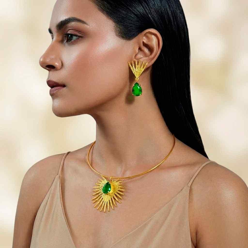 Radiant Gold-Plated Necklace Set with Earrings