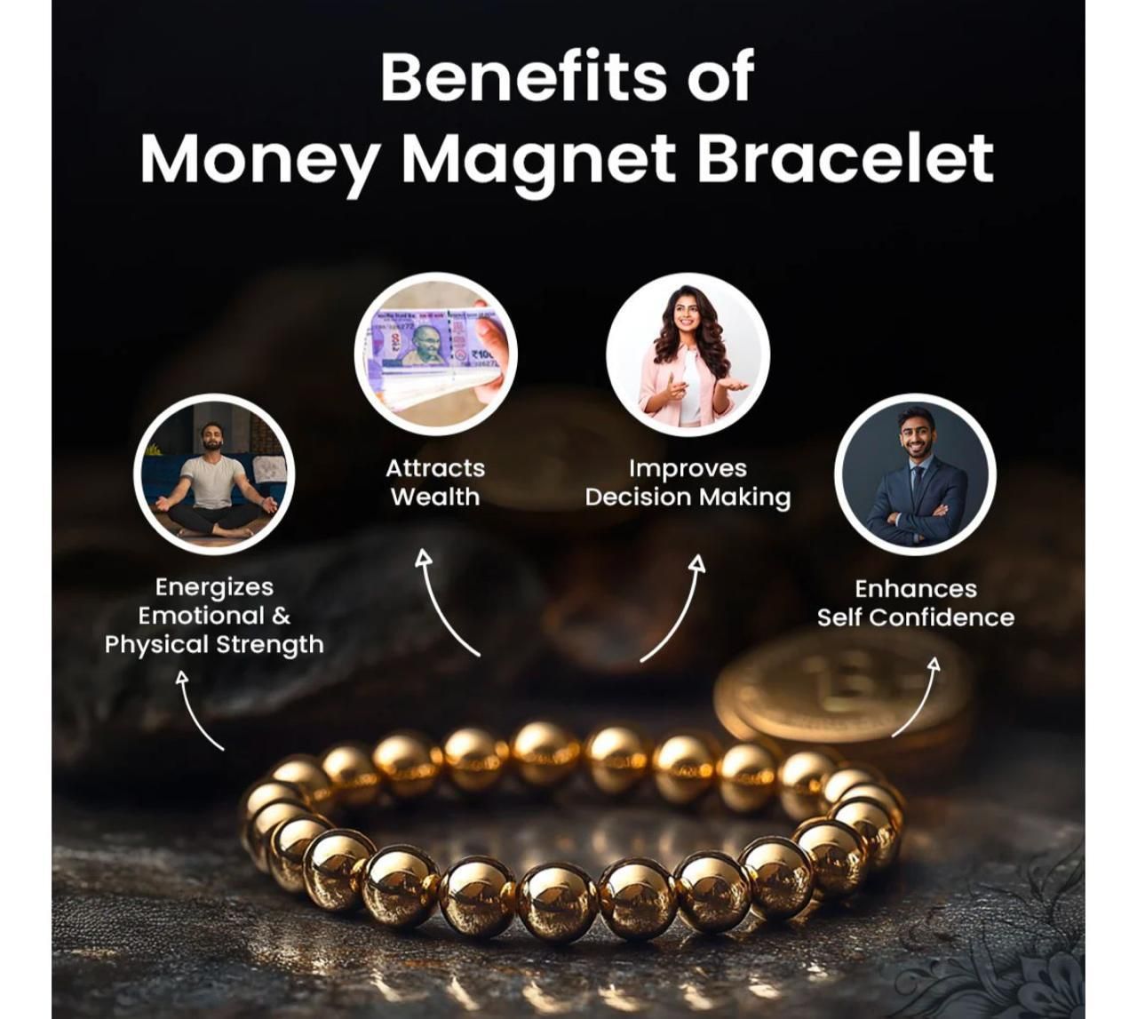 Unisex Gold Bead Money Magnet Bracelet