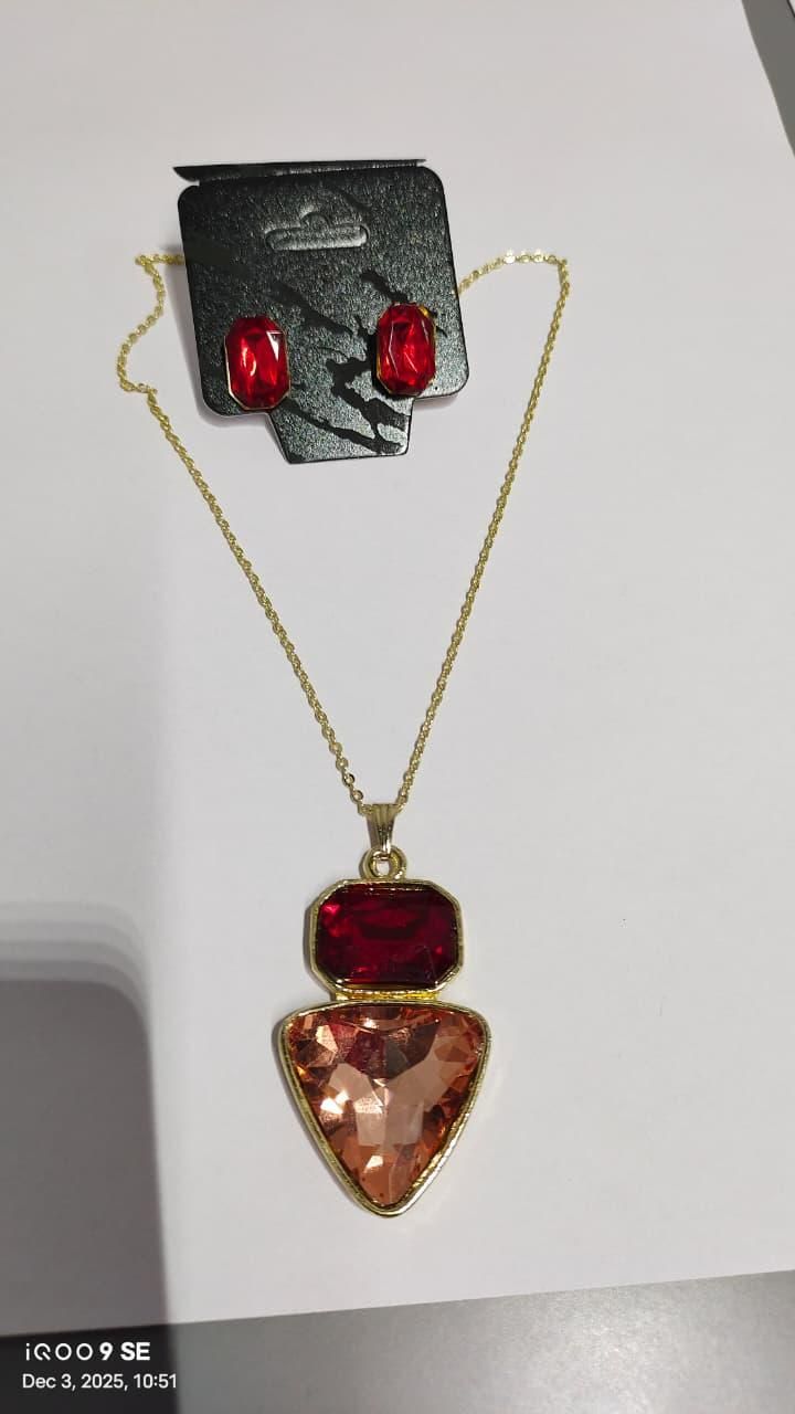 Dual Gemstone Pendant Necklace Set