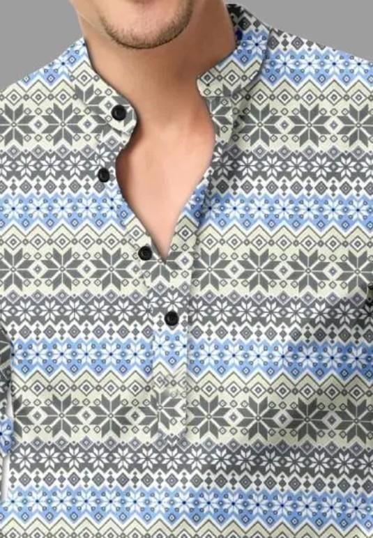 Men’s Cotton Printed Spread Collar Shirt