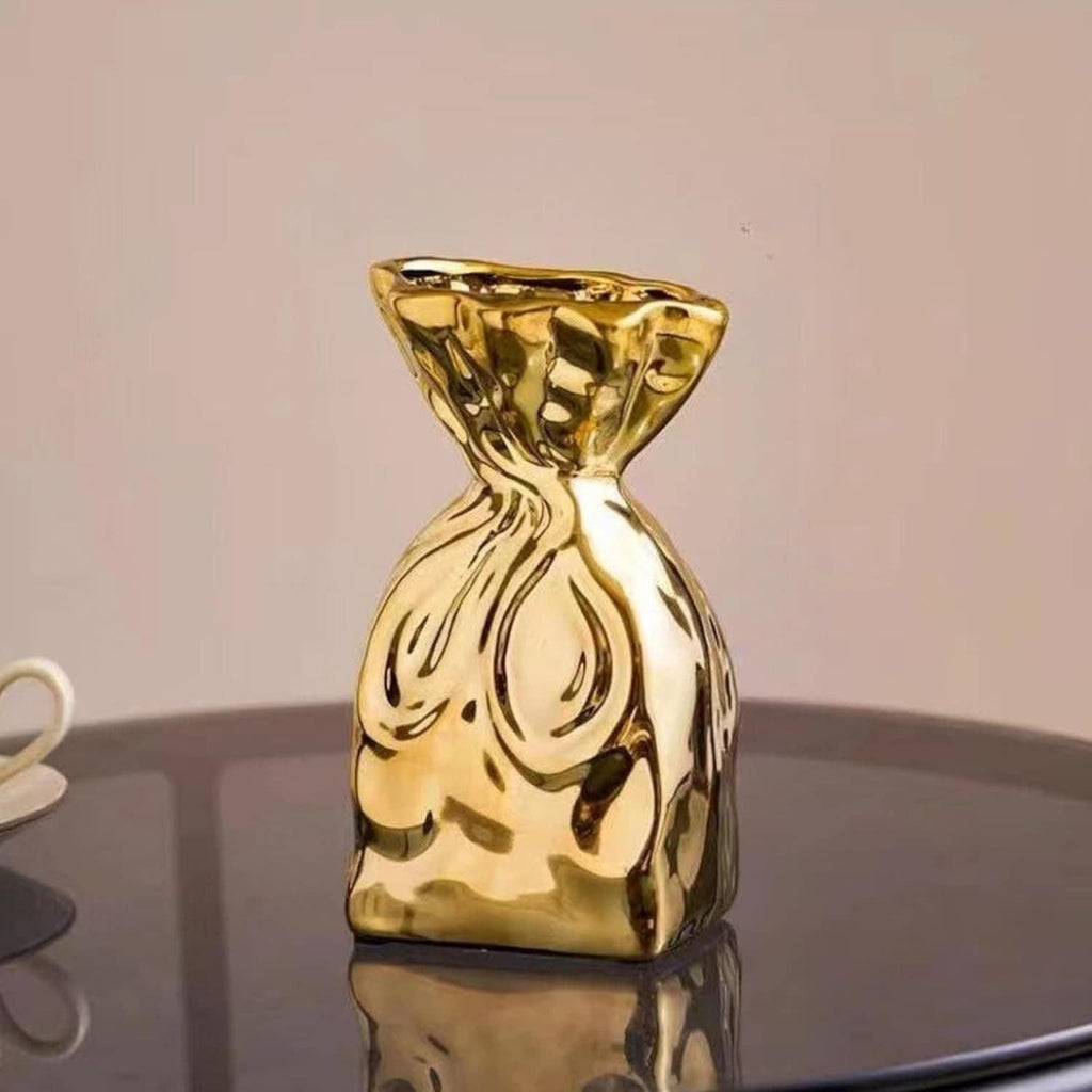 Golden Sculpted Ceramic Vase