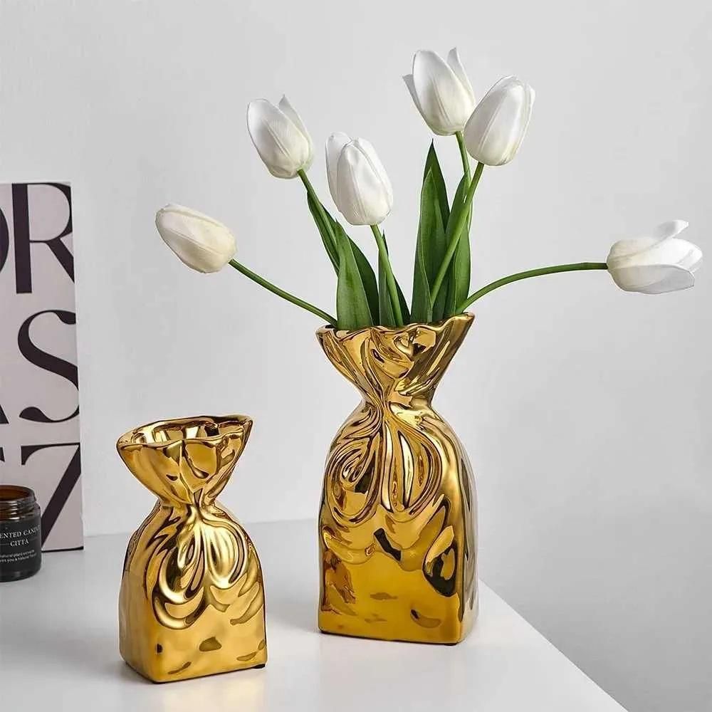 Golden Sculpted Ceramic Vase