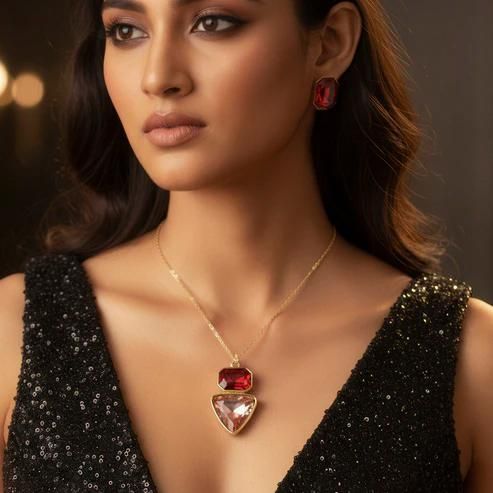 Dual Gemstone Pendant Necklace Set