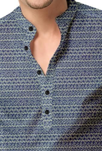 Men’s Printed Navy Blue Casual Shirt