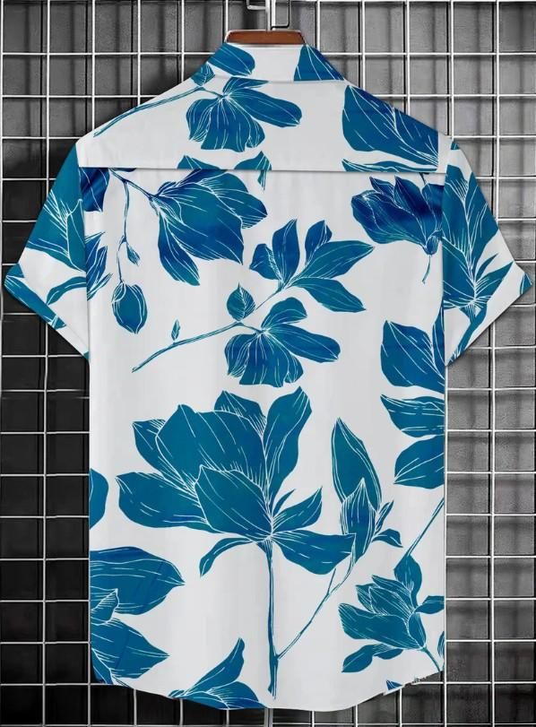 Men’s Leaf Print Regular Collar Shirt
