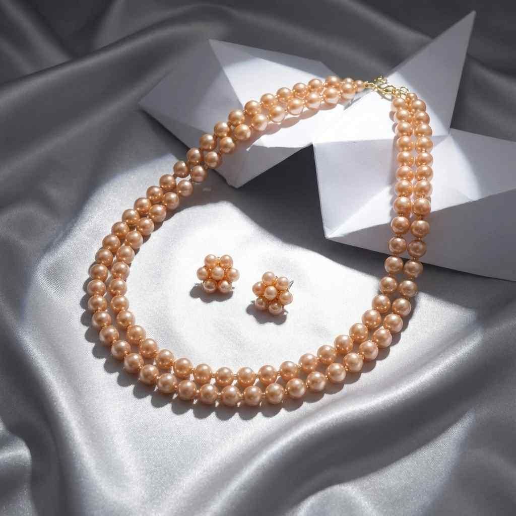 Golden Brown Pearl Necklace Set with Earrings