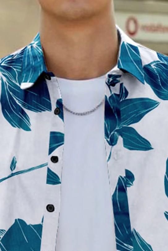 Men’s Leaf Print Regular Collar Shirt