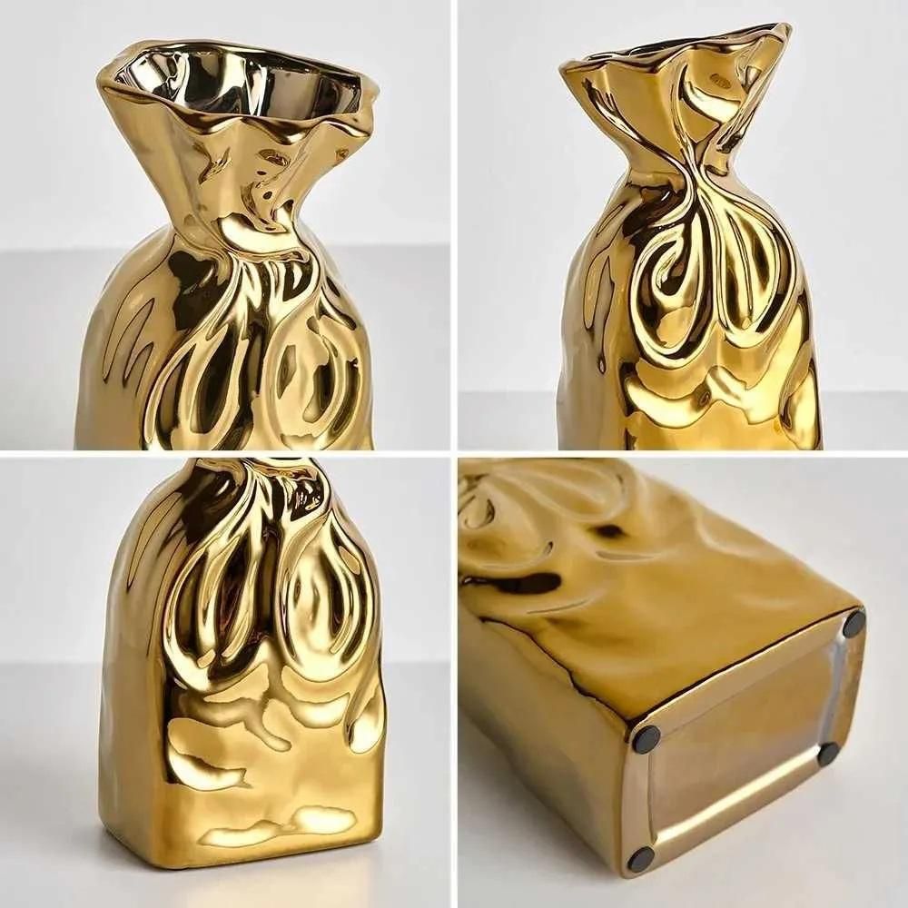 Golden Sculpted Ceramic Vase