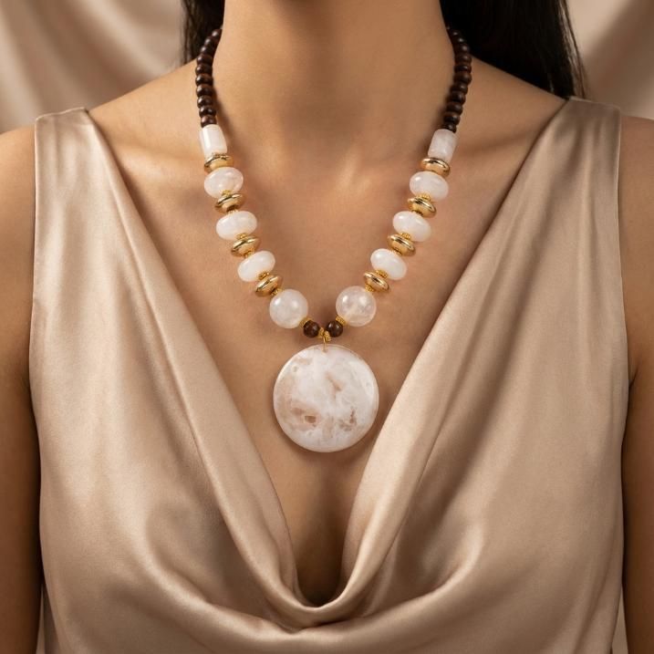 Gold-Plated Beaded Necklace & Earring Set