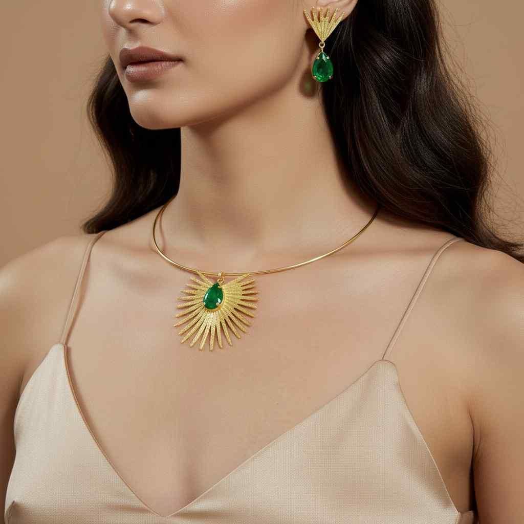 Radiant Gold-Plated Necklace Set with Earrings