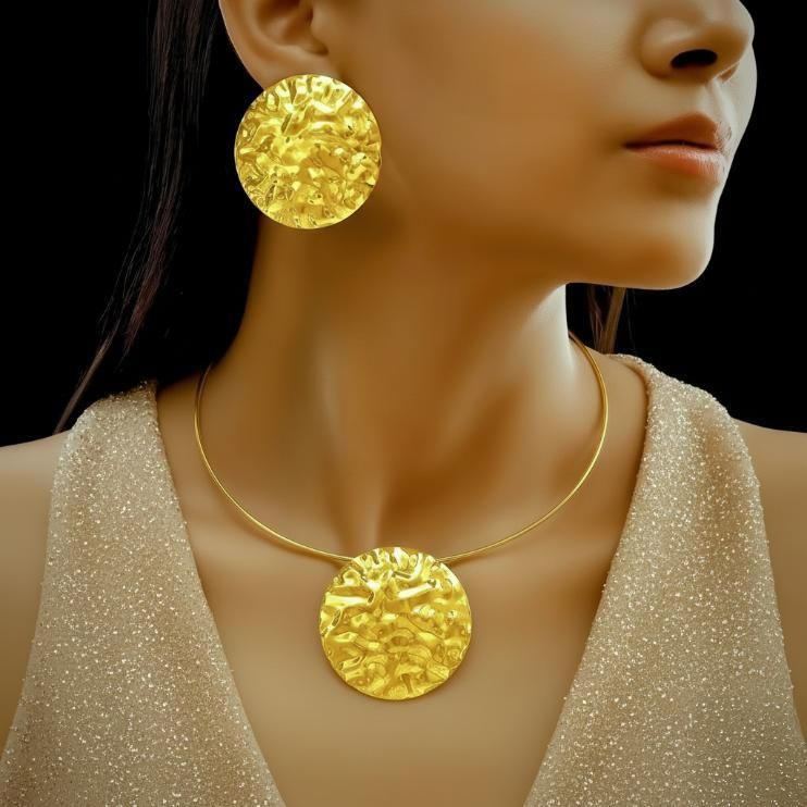 Minimal Hammered Gold Statement Set