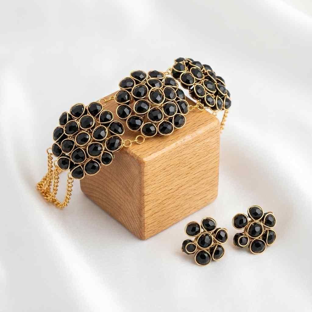 Midnight Bloom Black Crystal Jewellery Set