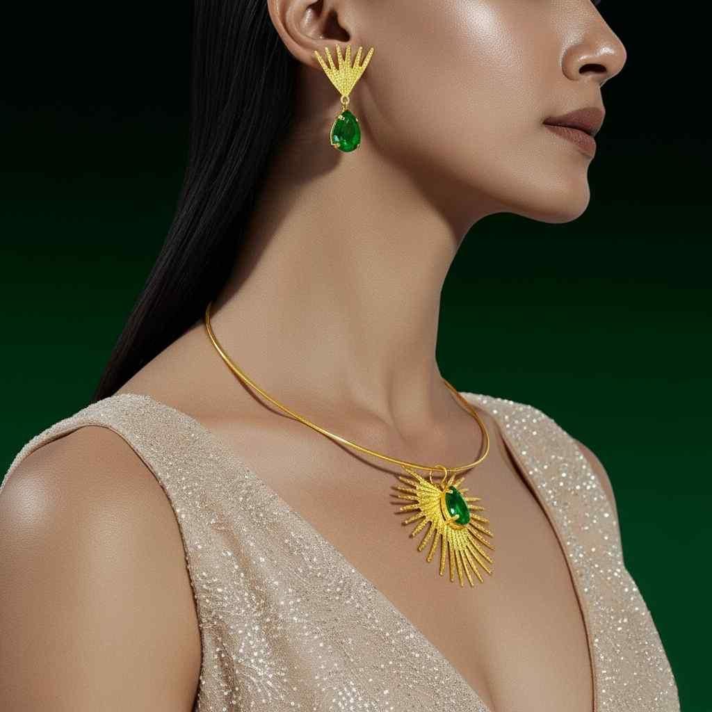 Radiant Gold-Plated Necklace Set with Earrings