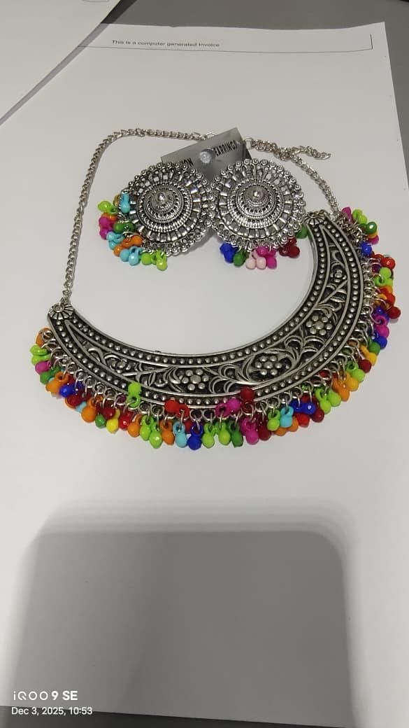 Tribal Style Oxidized Necklace & Earring Set