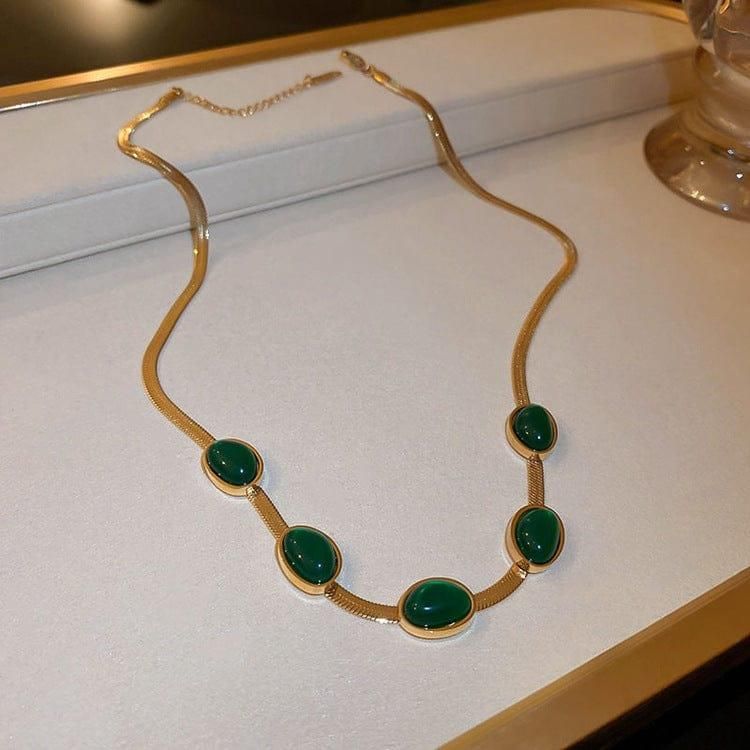 Emerald Oval Crystal Necklace & Bracelet Set
