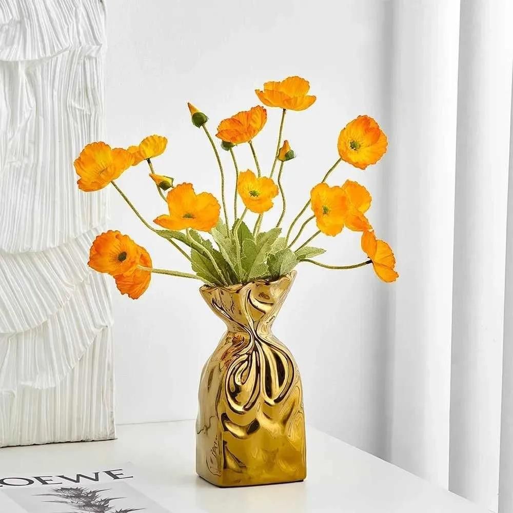 Golden Sculpted Ceramic Vase