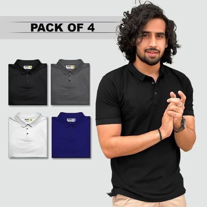 Men’s Everyday Solid Polo T-Shirts – 4 Pack