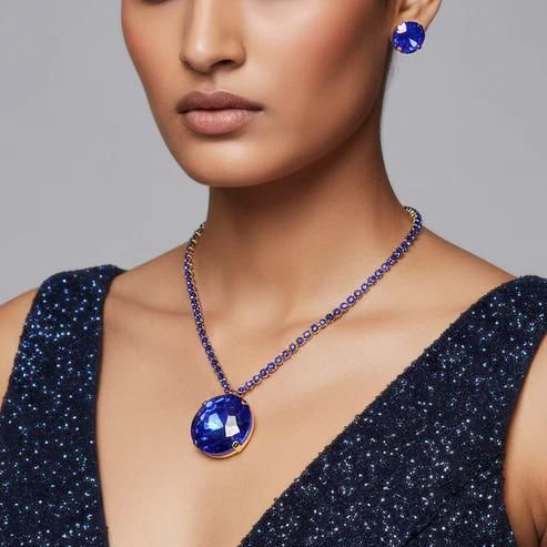 Royal Blue Crystal Necklace & Earring Set