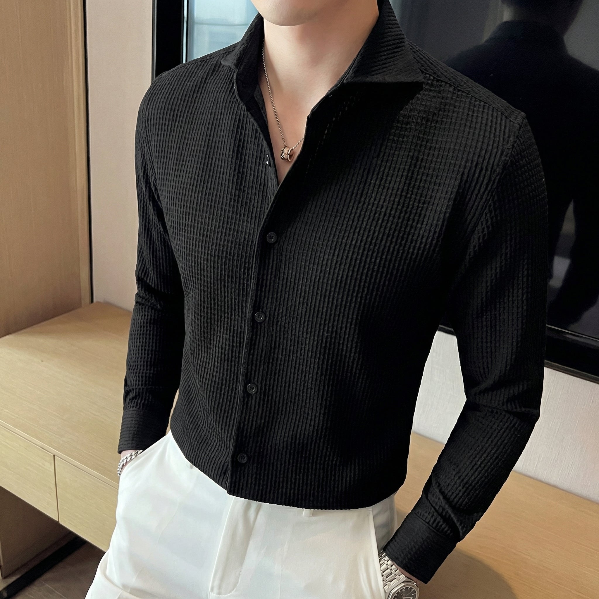 Men’s Premium Waffle Weave Casual Shirt